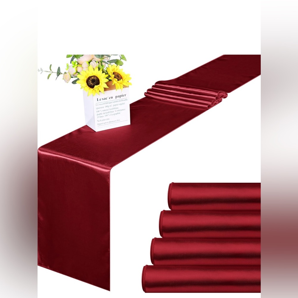4 Pack Satin Table Runner 12 x 108Inch Long Bright Silk and Smooth Fabric Par...
